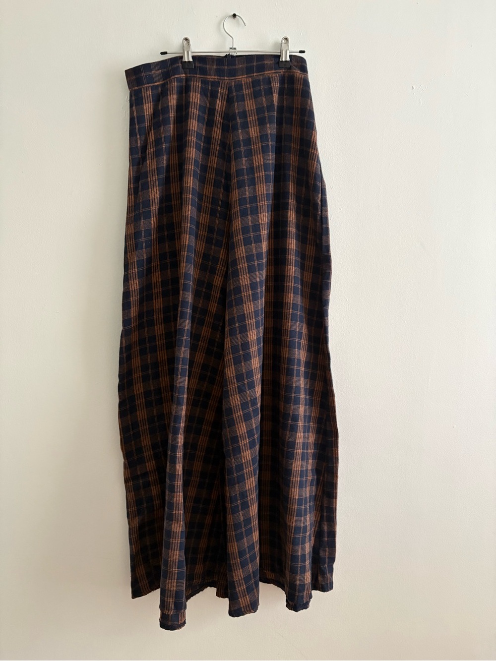 Navy & Orange Plaid Wide Leg Pant
